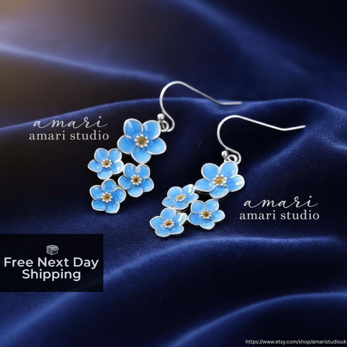 Blue Forget Me Not Flower Earrings, Simple Natural Jewellery