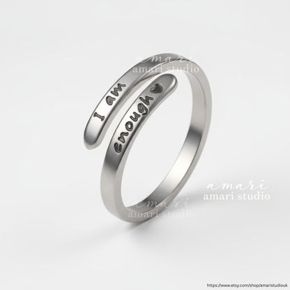 I Am Enough Silver Adjustable Ring, Personalised Christmas Birthday Gift Ideas For Him Gifts For Her
