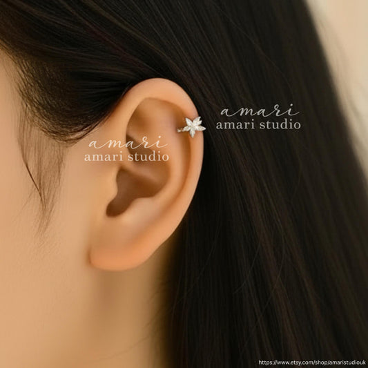 Silver Flower Crystal Ear Cuff, No Pierce Earring, No Piercing Earcuff