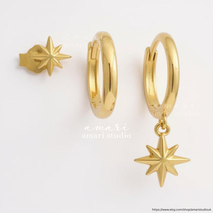 3Pcs Gold Star Huggie Hoop Earring Set, Stud Earrings, Set of 3 Earrings