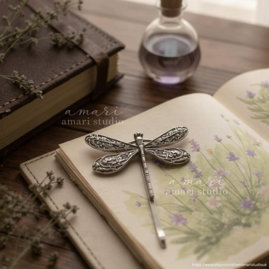 Antique Silver Dragonfly Hair Clip, Bohemian Natural Jewellery