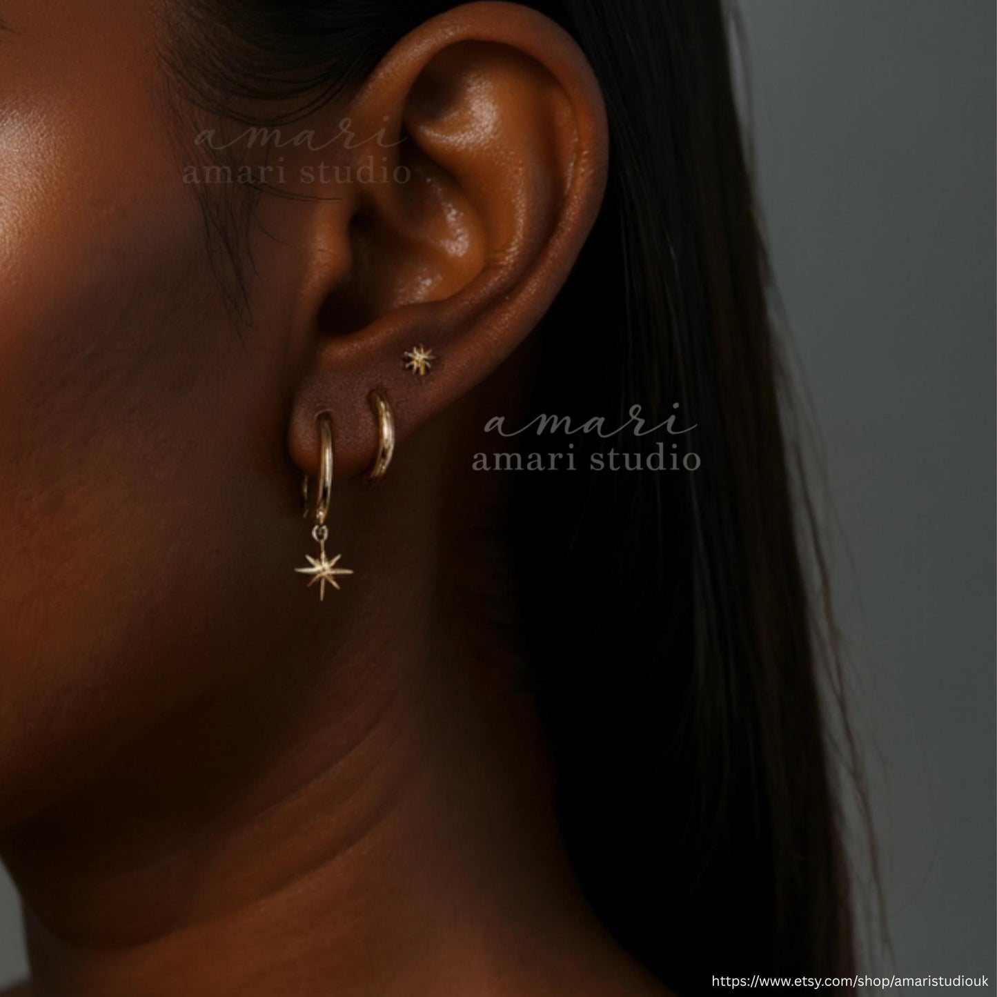 3Pcs Gold Star Huggie Hoop Earring Set, Stud Earrings, Set of 3 Earrings