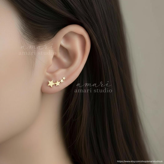 Gold Silver Star Stud Earrings, Constellation Star Earrings