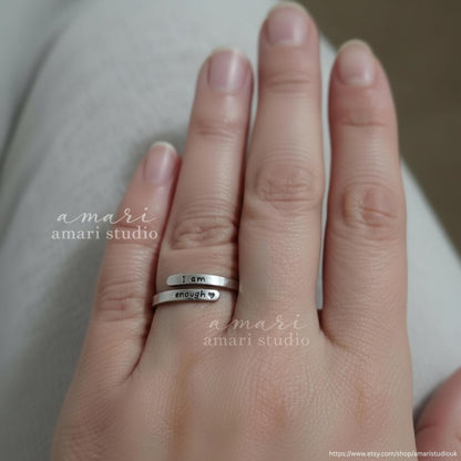 I Am Enough Silver Adjustable Ring, Personalised Christmas Birthday Gift Ideas For Him Gifts For Her