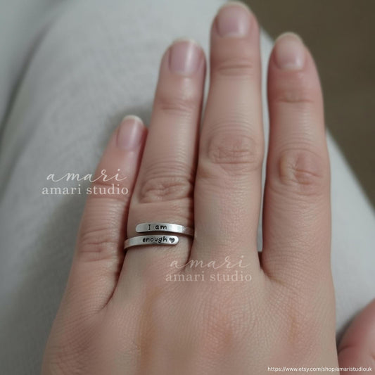 I Am Enough Silver Adjustable Ring, Personalised Christmas Birthday Gift Ideas For Him Gifts For Her