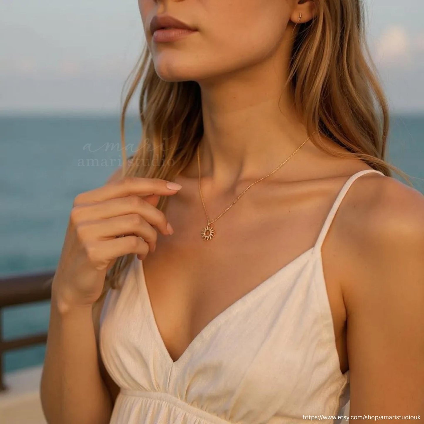 Simple Gold Sun Chain Necklace, Minimalist Summer Beach Jewellery
