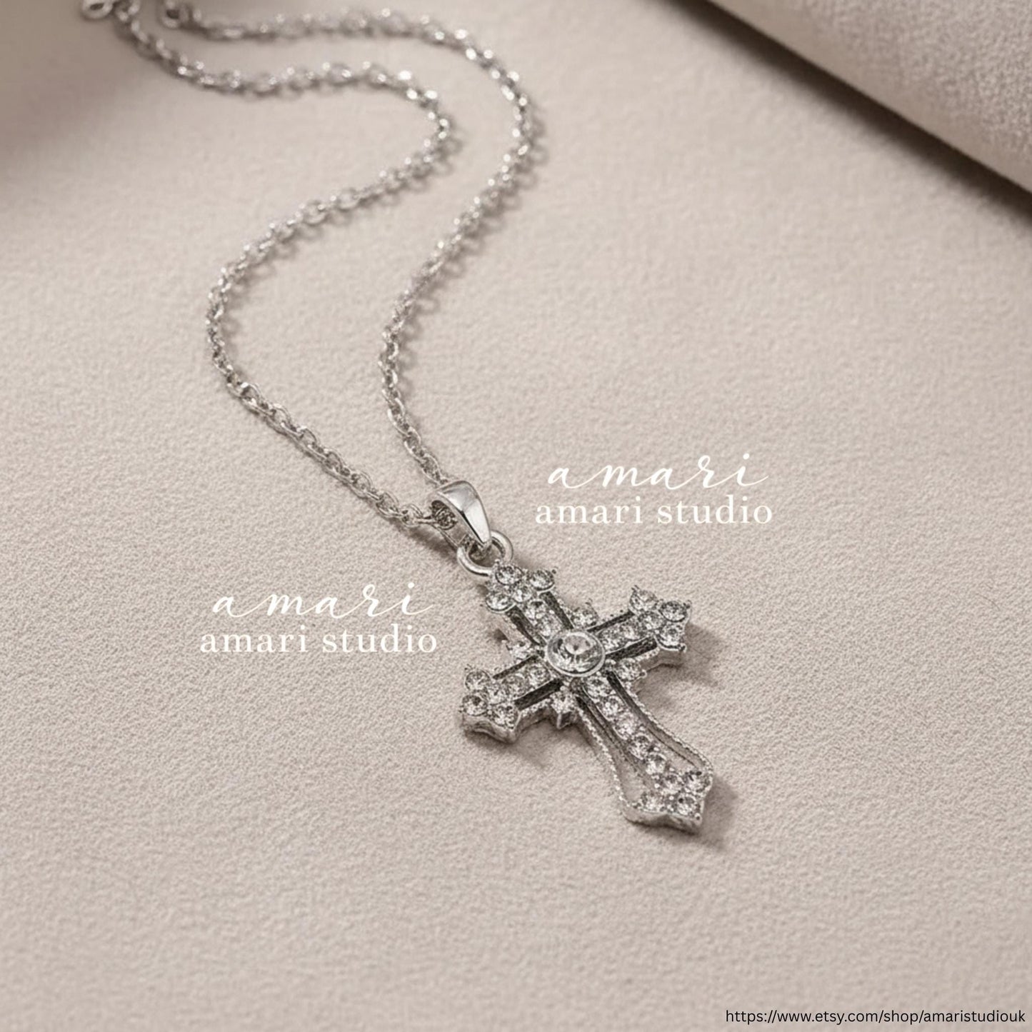 Silver Vintage Gothic Cross Necklace, Silver Chain Necklace