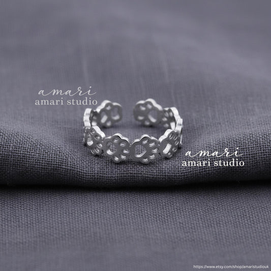 Silver Cat Dog Paw Ring, Adjustable Ring, Kitten Cat Dog Puppy Animal Lover Jewellery