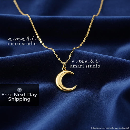 Gold Crescent Moon Necklace, Gold Chain Necklace, Celestial Jewellery