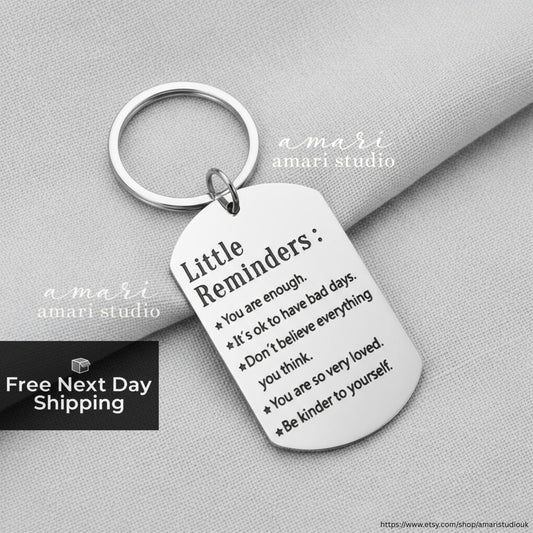 Silver Little Reminders Keychain, Self Affirmations Personalised Christmas Birthday Gift Ideas For Him Gifts For Her, Galentines Day Gift