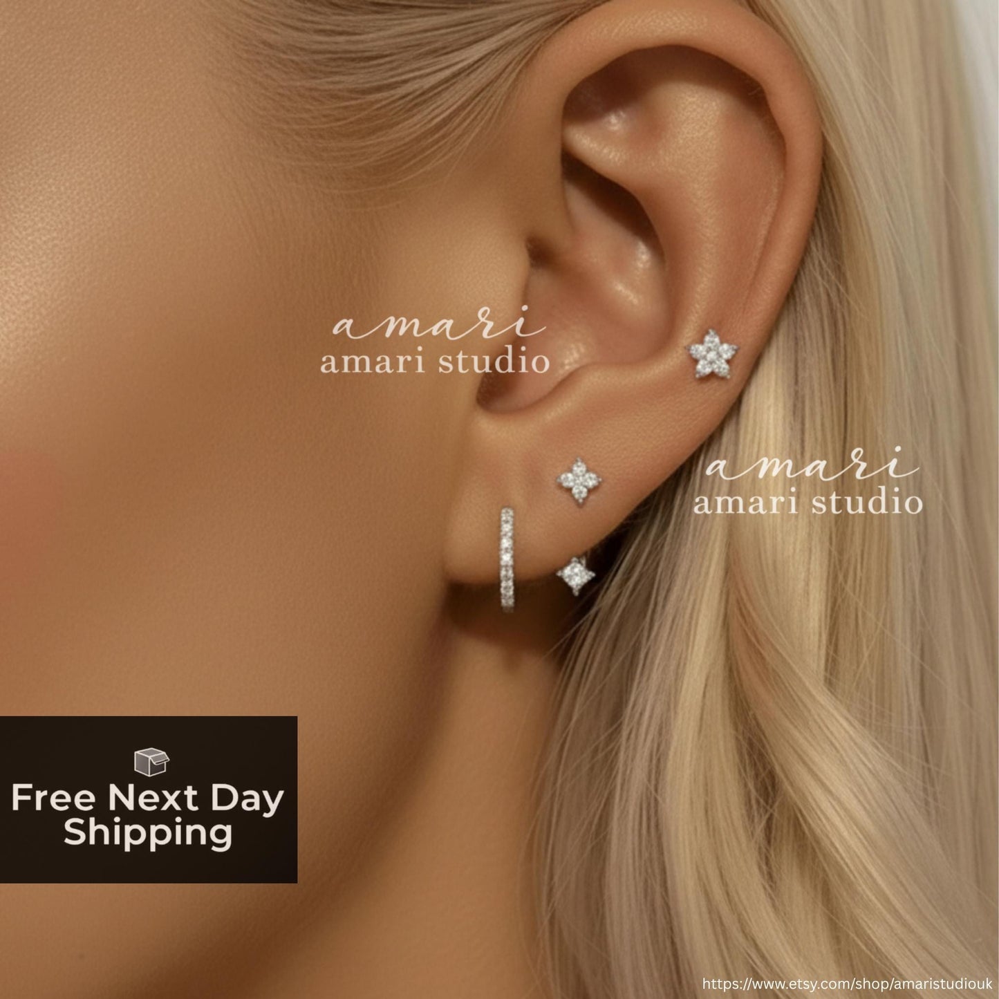 3Pcs Silver Crystal Flower Stud Earring Set, Set of 3 Earrings, Simple Minimalist Jewellery