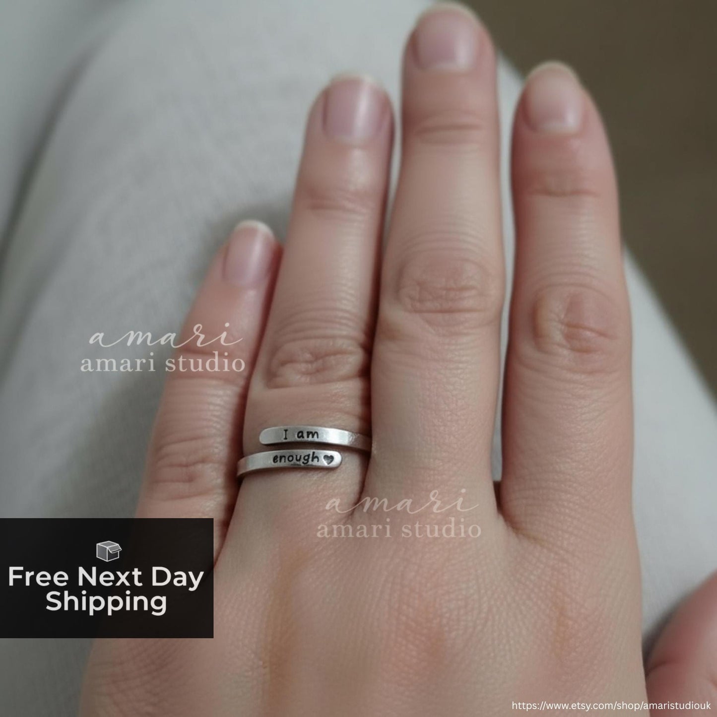 I Am Enough Silver Adjustable Ring, Personalised Christmas Birthday Gift Ideas For Him Gifts For Her
