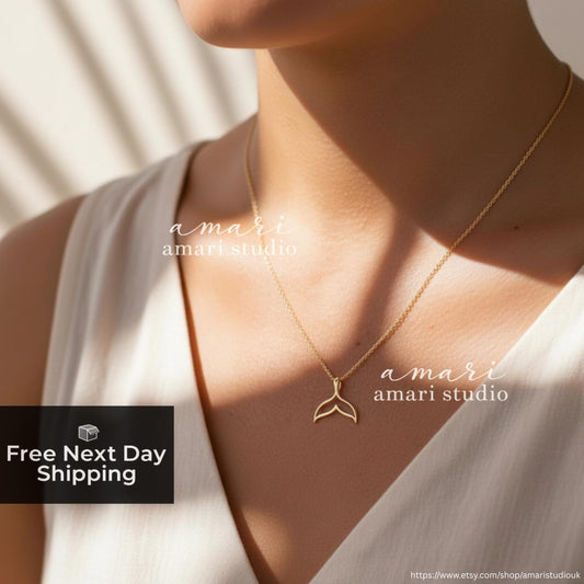 Gold Whale Tail Necklace, Beach Ocean Jewellery, Summer Vacation, Gifts For Her