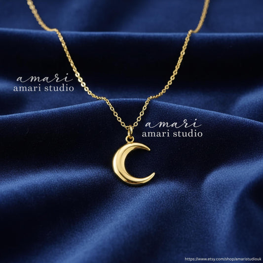 Gold Crescent Moon Necklace, Gold Chain Necklace, Celestial Jewellery