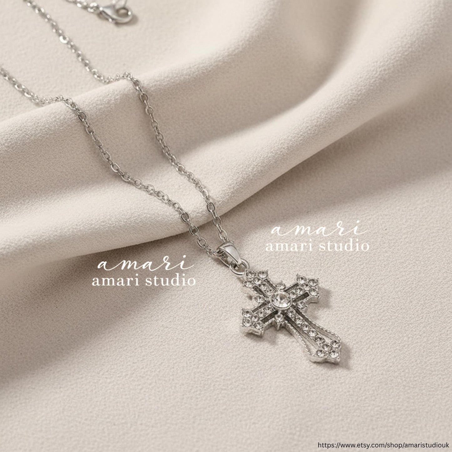 Silver Vintage Gothic Cross Necklace, Silver Chain Necklace