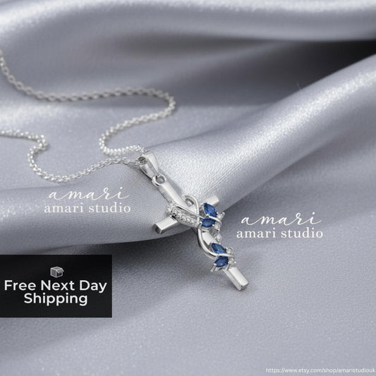 Silver Butterfly Crystal Cross Necklace, Silver Chain Necklace, Cross Pendant Jewellery