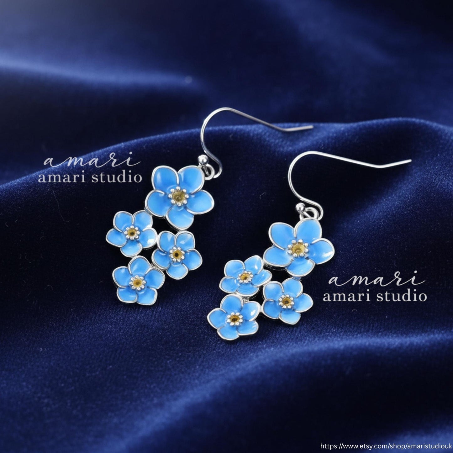 Blue Forget Me Not Flower Earrings, Simple Natural Jewellery