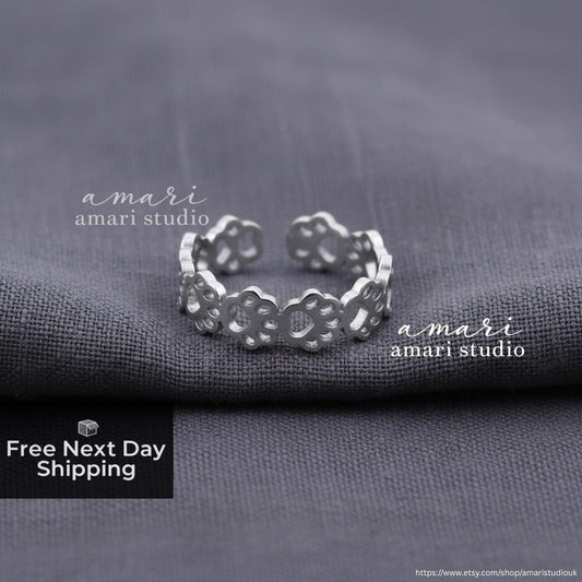 Silver Cat Dog Paw Ring, Adjustable Ring, Kitten Cat Dog Puppy Animal Lover Jewellery