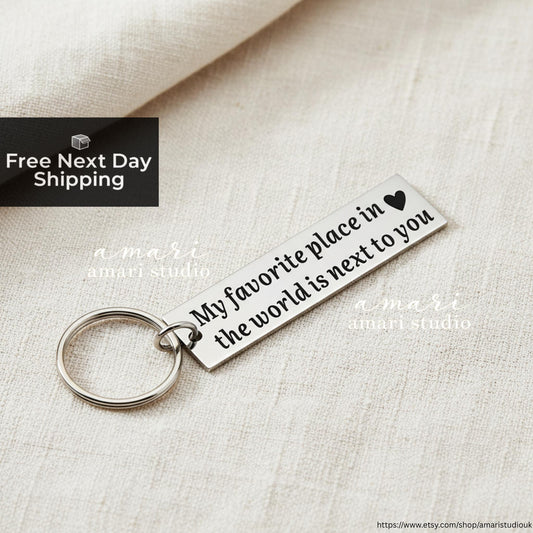 My Favorite Place In The World Is Next To You Keychain, Personalised Gift Ideas For Him Gifts For Her, Valentines Day Gift