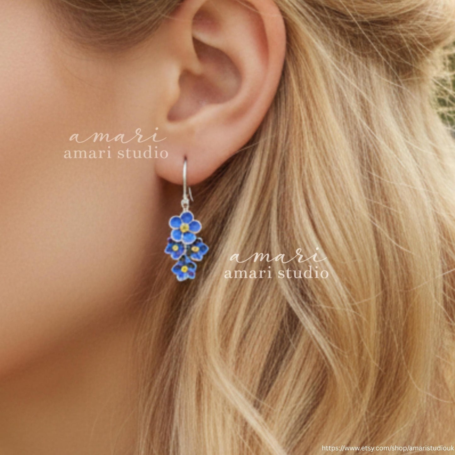 Blue Forget Me Not Flower Earrings, Simple Natural Jewellery