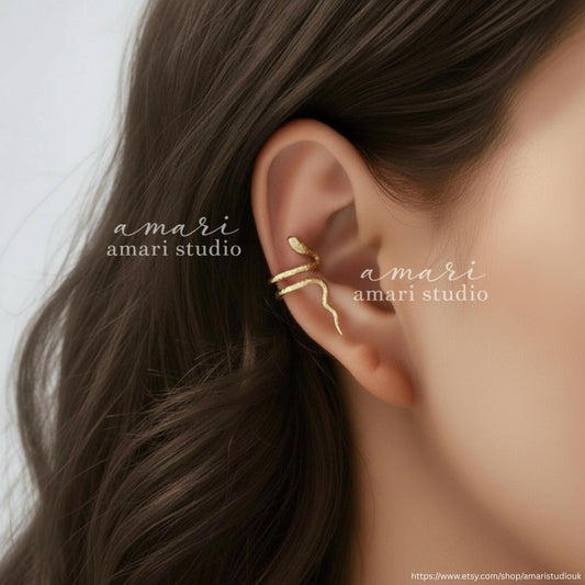 Gold Snake Serpent Ear Cuff Wrap, No Pierce Earring, No Piercing Earcuff