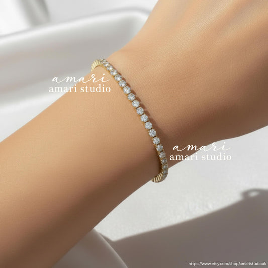 Gold Crystal Tennis Bracelet, Simple Minimalist Jewellery