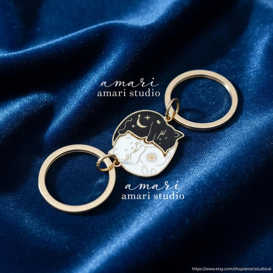 2Pcs Yin Yang Cat Keyring Set, 2 Piece Keyring Set, Valentines Day Gift, Gift For Boyfriend, Gift For Girlfriend