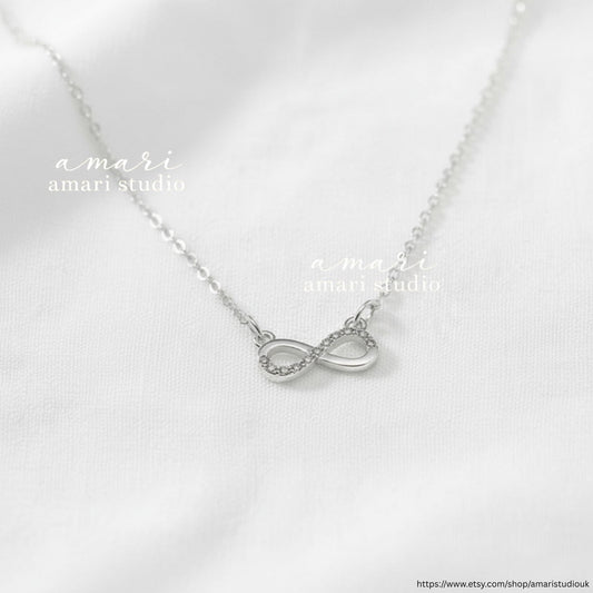 Silver Infinity Symbol Crystal Necklace, Chic Simple Minimalist Jewellery, Gifts For Her
