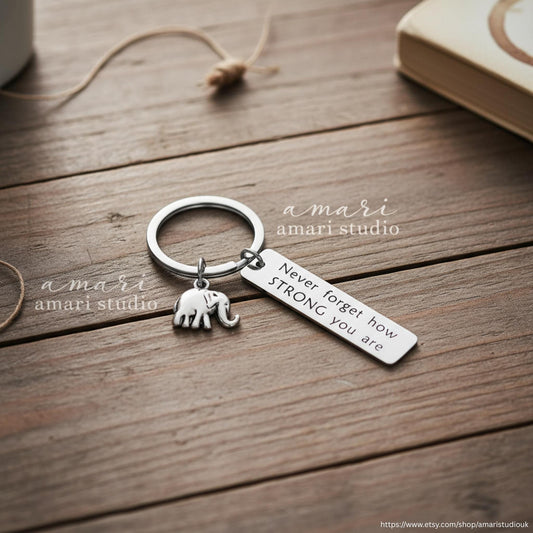 Never Forget How Strong You Are Elephant Charm Keychain, Personalised Christmas Birthday Gift Ideas For Him Gifts For Her