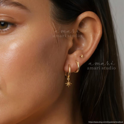 3Pcs Gold Star Huggie Hoop Earring Set, Stud Earrings, Set of 3 Earrings