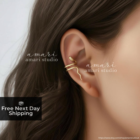 Gold Snake Serpent Ear Cuff Wrap, No Pierce Earring, No Piercing Earcuff