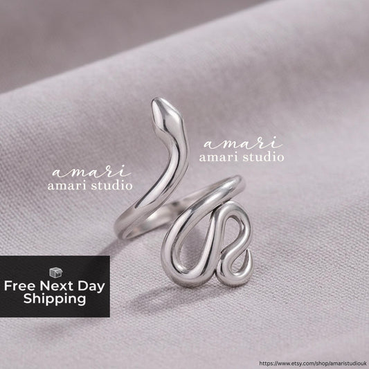 Silver Snake Ring, Fully Adjustable Ring, Serpent Ring