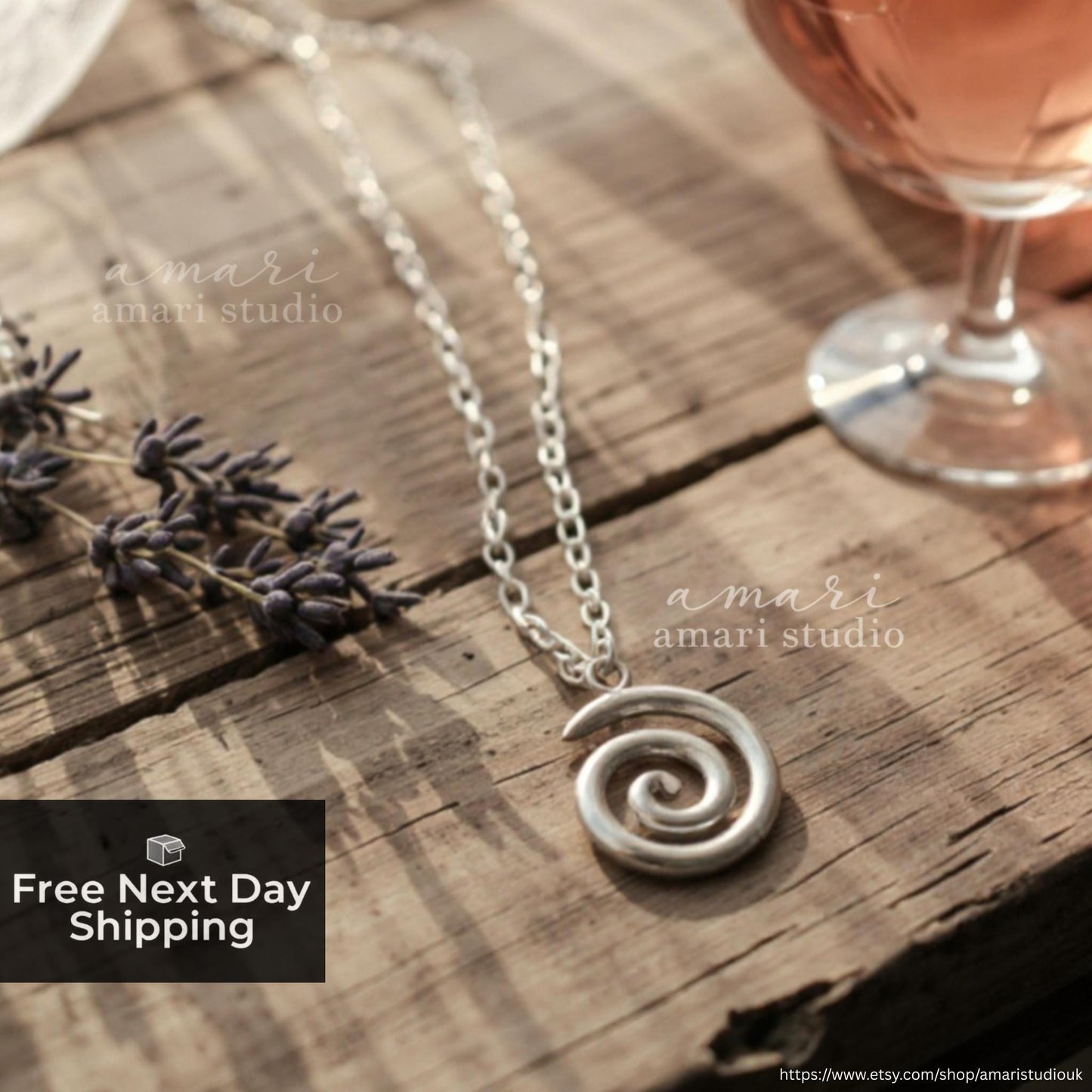 Silver Spiral Necklace, Simple Minimalist Bohemian Jewellery