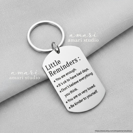Silver Little Reminders Keychain, Self Affirmations Personalised Christmas Birthday Gift Ideas For Him Gifts For Her, Galentines Day Gift