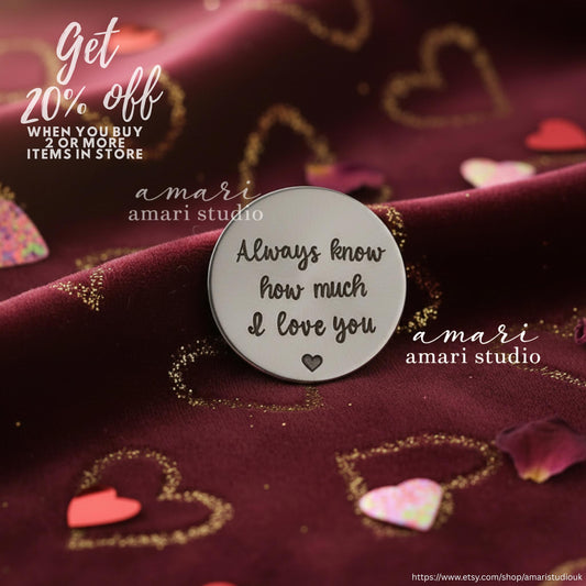 Always Know How Much I Love You Personalised Keepsake Token, Pocket Heart Gift Token, Valentines Day Gift, Gift Ideas For Him Gifts For Her