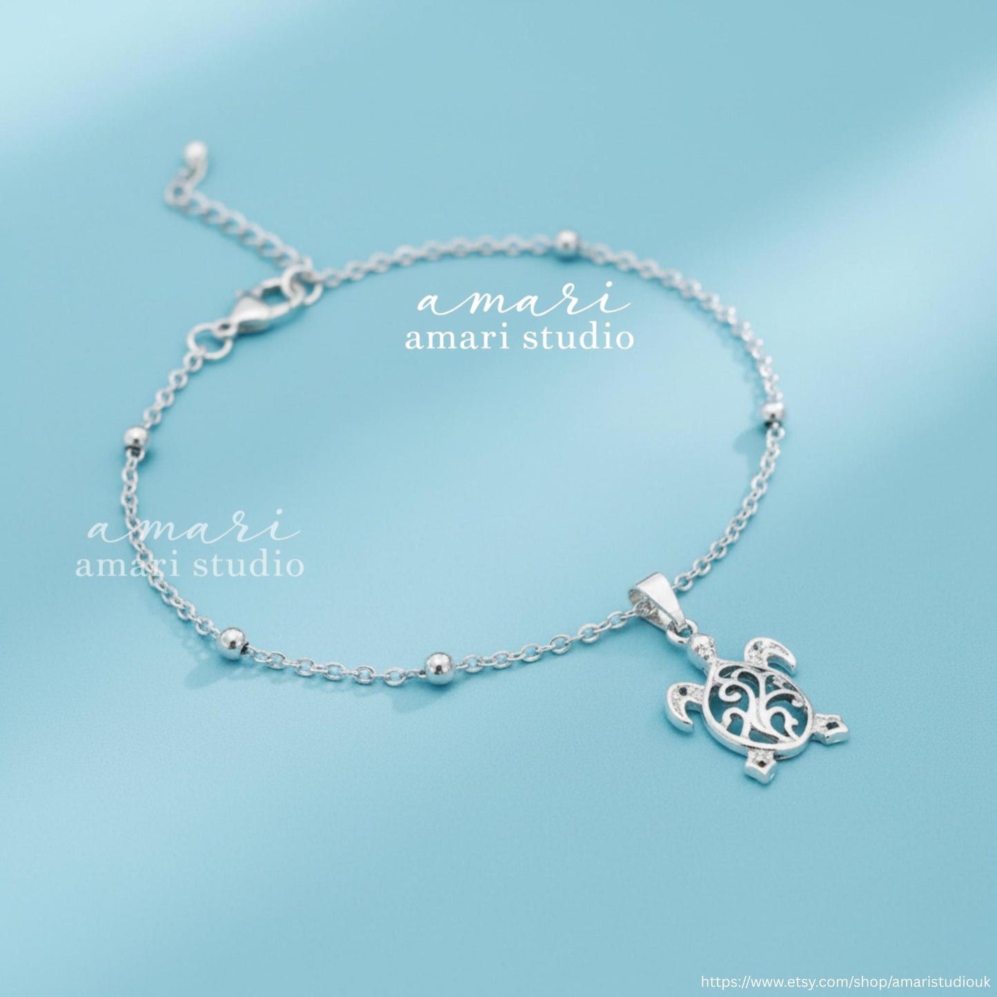 Silver Turtle Chain Anklet, Tortoise Beach Ocean Jewellery, Summer Vacation