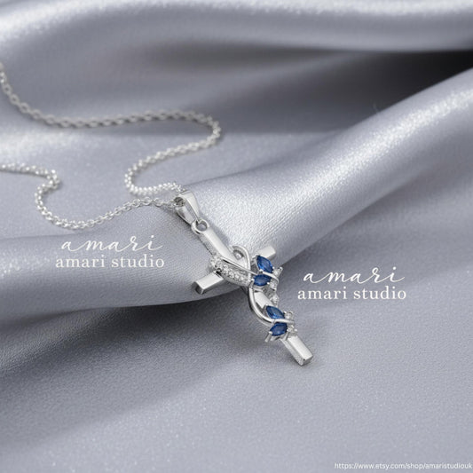 Silver Butterfly Crystal Cross Necklace, Silver Chain Necklace, Cross Pendant Jewellery