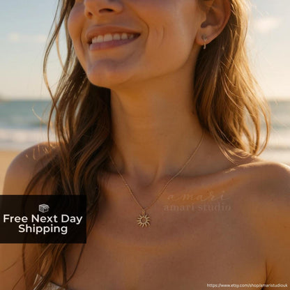 Simple Gold Sun Chain Necklace, Minimalist Summer Beach Jewellery