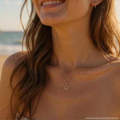 Simple Gold Sun Chain Necklace, Minimalist Summer Beach Jewellery