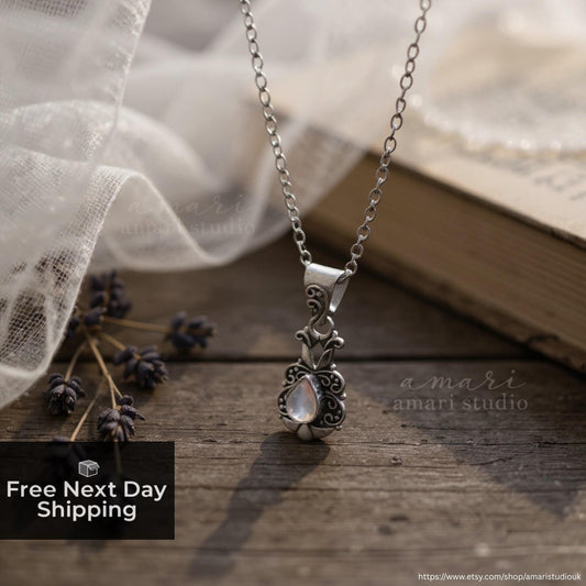 Silver Crystal Necklace, Nature Inspired Bohemian Jewellery