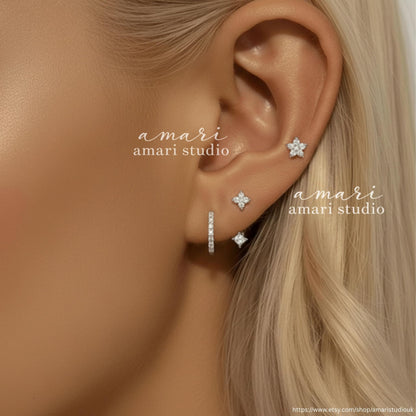 3Pcs Silver Crystal Flower Stud Earring Set, Set of 3 Earrings, Simple Minimalist Jewellery