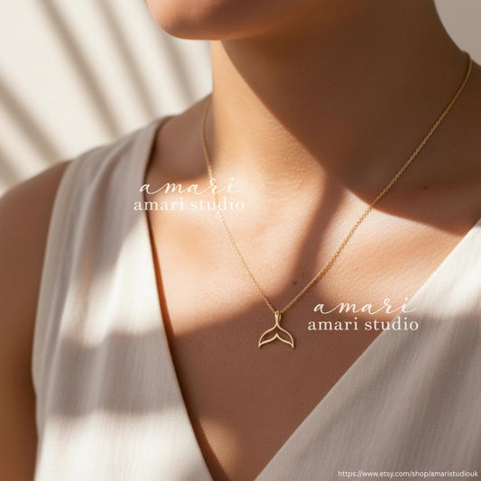 Gold Whale Tail Necklace, Beach Ocean Jewellery, Summer Vacation, Gifts For Her