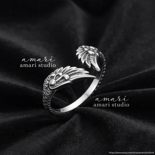 Silver Vintage Angel Wing Ring, Fully Adjustable Ring
