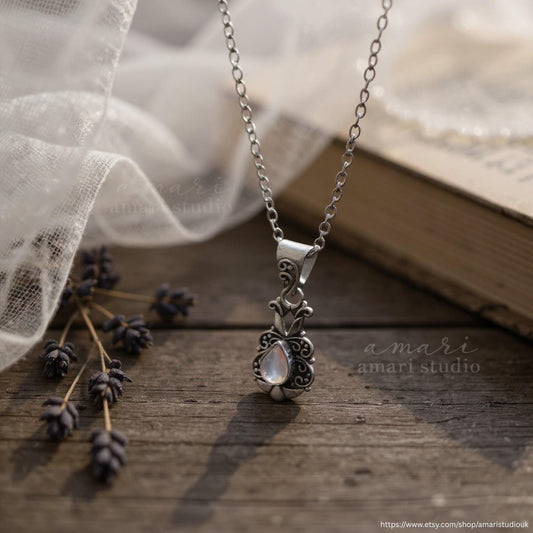 Silver Crystal Necklace, Nature Inspired Bohemian Jewellery