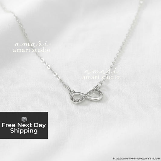 Silver Infinity Symbol Crystal Necklace, Chic Simple Minimalist Jewellery, Gifts For Her