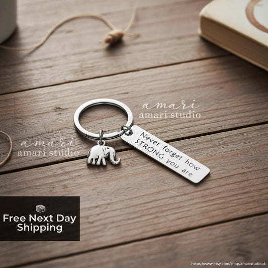 Never Forget How Strong You Are Elephant Charm Keychain, Personalised Christmas Birthday Gift Ideas For Him Gifts For Her