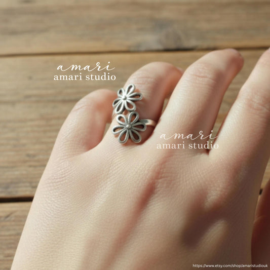 Silver Flower Ring, Fully Adjustable Ring, Natural Nature Jewellery