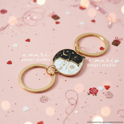 2Pcs Yin Yang Cat Keyring Set, 2 Piece Keyring Set, Valentines Day Gift, Gift For Boyfriend, Gift For Girlfriend