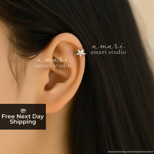 Silver Flower Crystal Ear Cuff, No Pierce Earring, No Piercing Earcuff