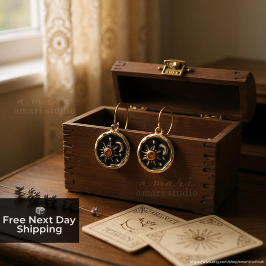 Gold Moon Sun Crystal Earrings, Bohemian Hippie Earrings